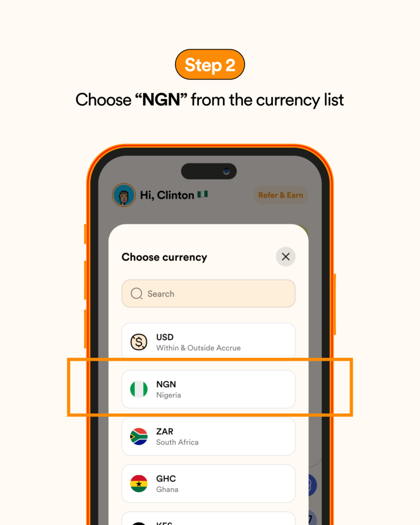 step 2 select NGN from the currency list