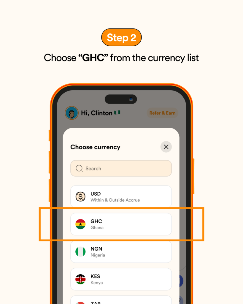 step 2 choose GHC from currency list